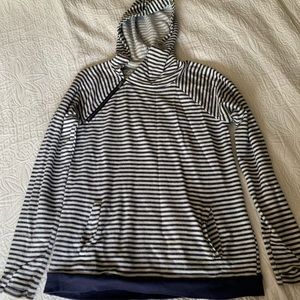 Navy and White Striped Hooded Sweatshirt